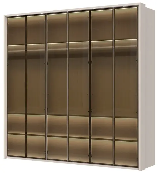 Šestidveřová prosklená šatní skříň s led osvětlením baptiste - béžová