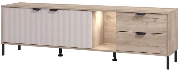 Tv stolek s osvětlením xaden - dub šedý/béžová