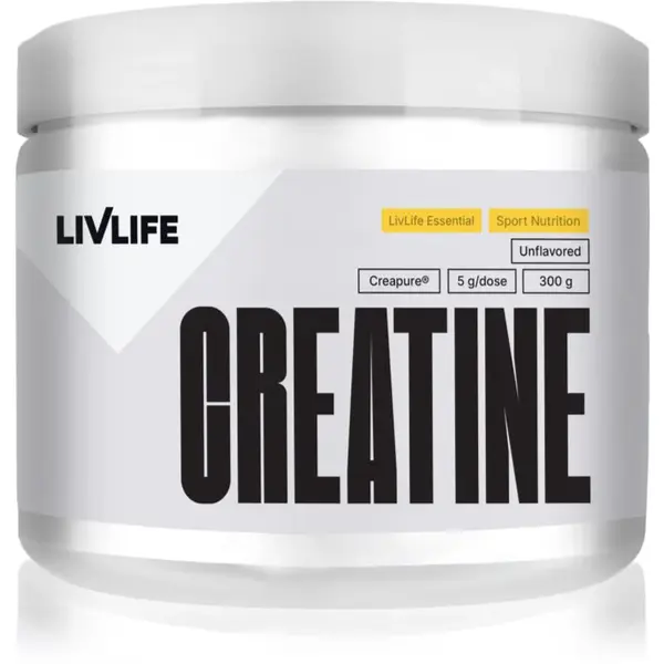 LivLife Creatine prášok na podporu tvorby svalovej hmoty príchuť Unflavored 300 g