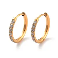 Ion Plating(IP) 316 Surgical Stainless Steel Pave Clear Cubic Zirconia Hoop Earrings Women