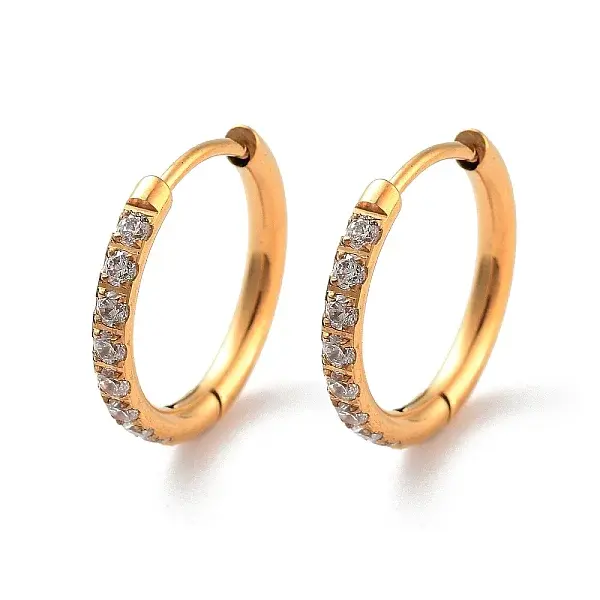 Ion Plating(IP) 316 Surgical Stainless Steel Pave Clear Cubic Zirconia Hoop Earrings Women