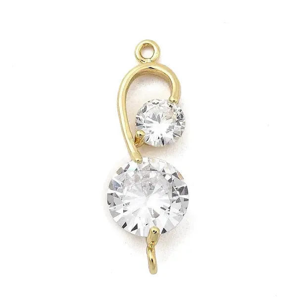 Brass Pave Clear Cubic Zirconia Flat Round Connector Charms