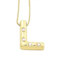 Brass & Plastic Pearl Letter Pendant Box Chain Necklaces for Women