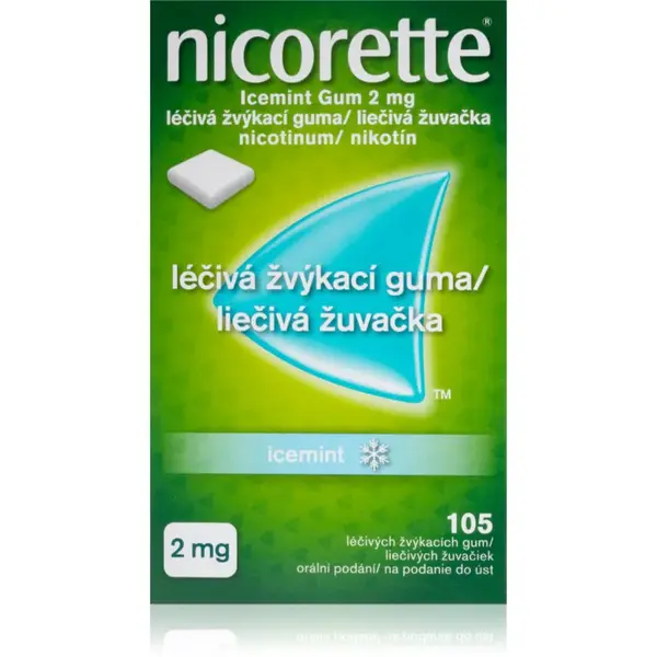 Nicorette Icemint Gum 2 mg léčivá žvýkací guma při odvykání kouření 105 ks
