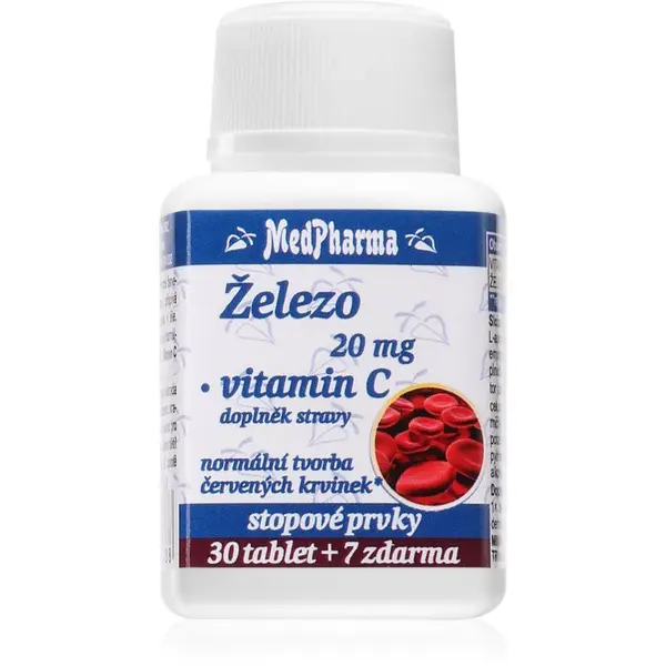 MedPharma Železo 20mg + vitamin C tablety pro normální tvorbu červených krvinek a hemoglobinu 37 tbl