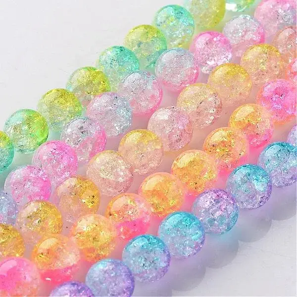 Crackle Glass Round Bead Strands