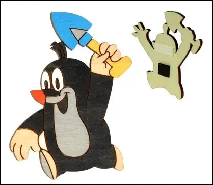 Dekorace krtek s lopatkou 2 10x7cm magnet a lep.páska - kopie