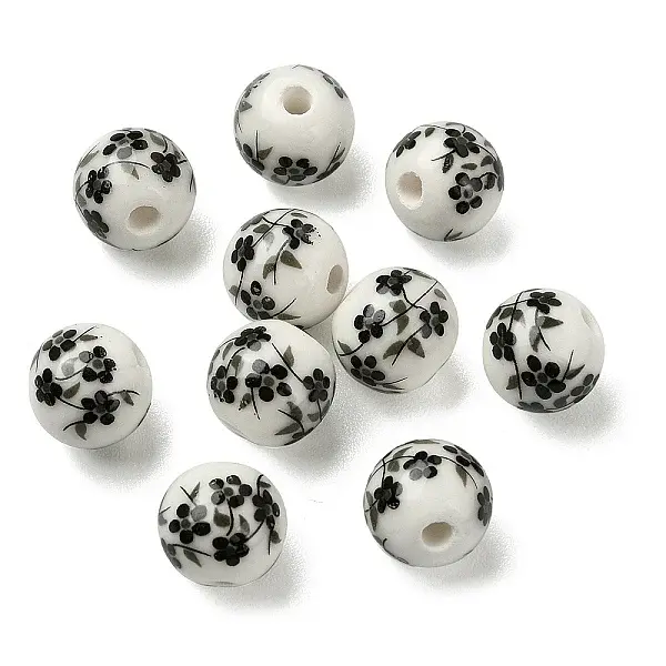 Handmade Printed Porcelain Round Beads