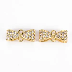 Brass Micro Pave Clear Cubic Zirconia Link Connectors