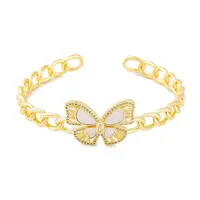 Brass Micro Pave Clear Cubic Zirconia Open Cuff Bangles for Women