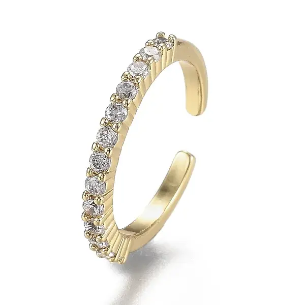 Adjustable Brass Micro Pave Clear Cubic Zirconia Cuff Rings