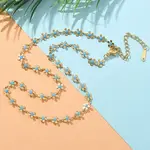 Bohemian 304 Stainless Steel Enamel Deep Sky Blue Flower Link Chain Necklaces for Women