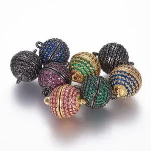 Brass Micro Pave Cubic Zirconia Magnetic Clasps with Loops