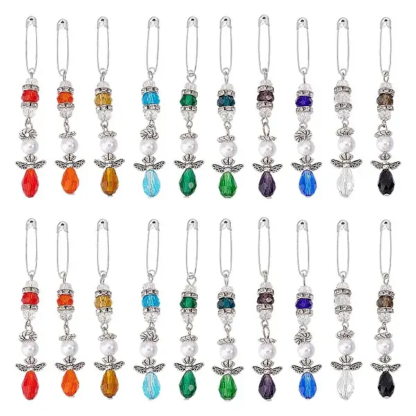 20Pcs 10 Colors Glass & Alloy Angel Brooch
