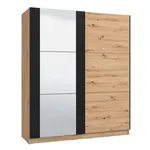Skříň s posuvnými dveřmi a zrcadlem nathan 180 - dub artisan/černá