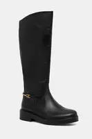 Kožené kozačky Tommy Hilfiger TH HORSEBIT RIDING LONG BOOT dámské, černá barva, na plochém podpatku, FW0FW08863