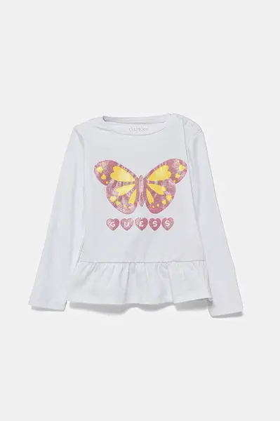 Dětské bavlněné tričko s dlouhým rukávem Guess bílá barva, A5YI01 K6YW4