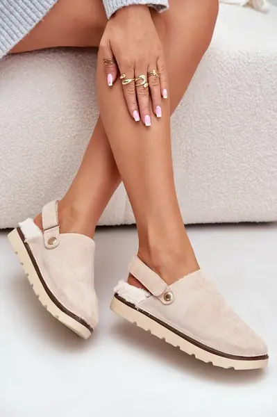 FB2 Dámské Pantofle Na Silné Podešvi S Kožíškem A Přezkou Černé Linneola