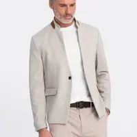 Ombre Men's melange rayon jacket with stand-up collar - beige melange