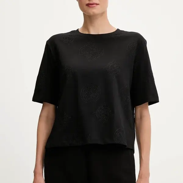 Bavlněné tričko Guess PEONY dámské, černá barva, V5YI10 I3Z14