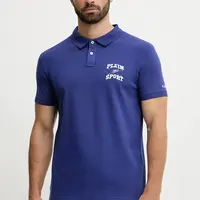 Polo tričko PLEIN SPORT pánské, tmavomodrá barva, s potiskem, PS25MPL01