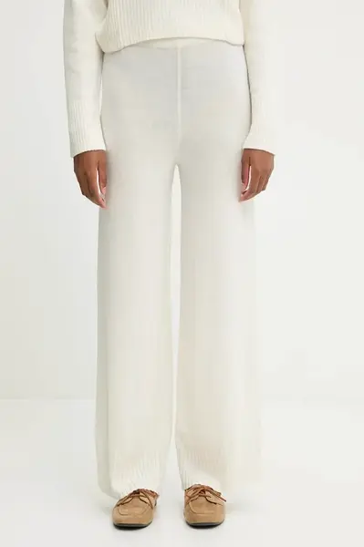 Kalhoty s příměsí vlny United Colors of Benetton béžová barva, high waist, 102HDF00Z