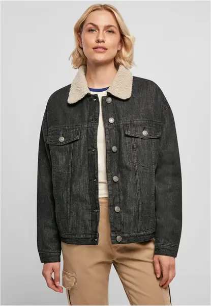 Dámská oversized džínová bunda Sherpa, černá sepraná