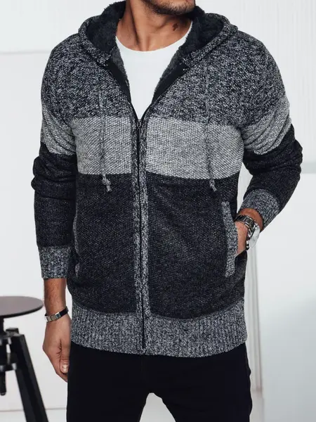 Pánský šedý svetr s kapucí