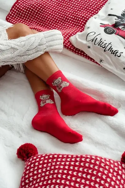 Vánoční ponožky Milena s medvídkem