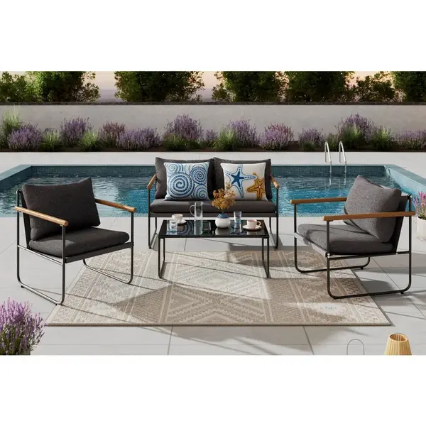 Ambia Garden TERASOVÁ SEDACÍ SOUPRAVA 4dílné, kov, sklo, textil