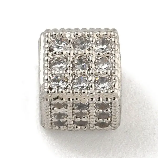 Brass Micro Pave Clear Cubic Zirconia Beads