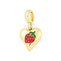 Brass Red Enamel Heart European Dangle Charms