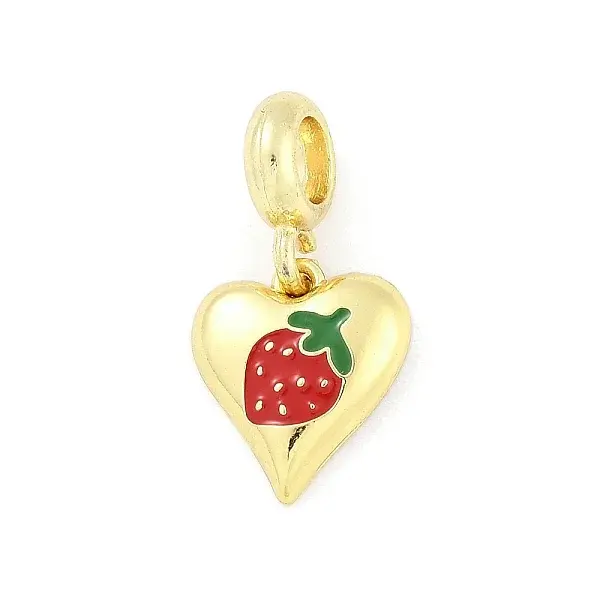 Brass Red Enamel Heart European Dangle Charms