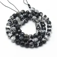 Faceted Natural Fire Crackle Agate Beads Strands