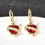 Heart Brass Glass Hoop Earrings