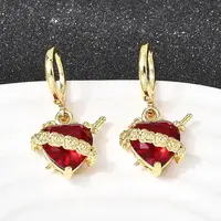 Heart Brass Glass Hoop Earrings