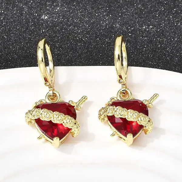 Heart Brass Glass Hoop Earrings