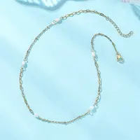 Natural Pearl Rice & 304 Stainless Steel Satellite Chain Paperclip Chain Necklaces for Women