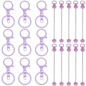 20Pcs 2 Styles Baking Painted Zinc Alloy Keychain Claspsp with Iron Bar Beadable Keychain