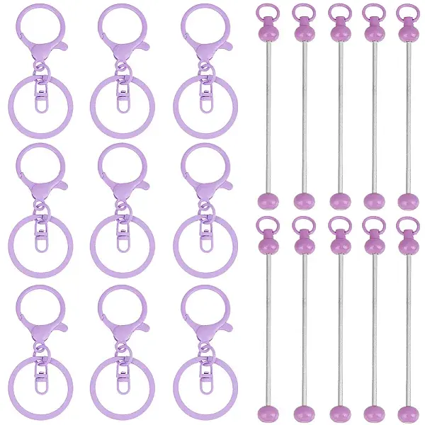 20Pcs 2 Styles Baking Painted Zinc Alloy Keychain Claspsp with Iron Bar Beadable Keychain
