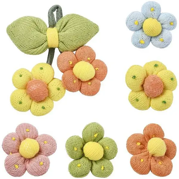 6Pcs 6 Styles Flower Cotton Brooches