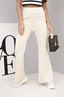 Kesi Włoski Dámske nohavice maslo s rozšírenou nohavicou béžové