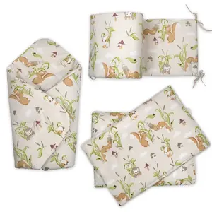 Baby Nellys 3D Mantinel s povlečením + zavinovačka, Veverky, béžová, šedá