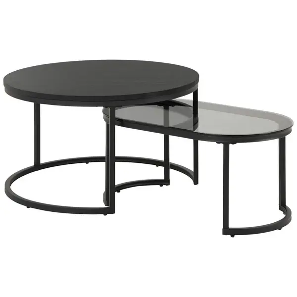 MID.YOU KONFERENČNÍ STOLEK, černá, kov, sklo, kompozitní dřevo, 70/70/42 cm