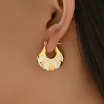 Fashionable Delicate Simple Color Block Fan-shaped 201 Stainless Steel Hoop Earrings for Women
