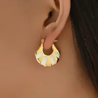 Fashionable Delicate Simple Color Block Fan-shaped 201 Stainless Steel Hoop Earrings for Women