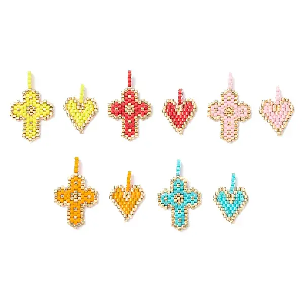 2Pcs 2 Styles Glass Seed Beaded Pendants