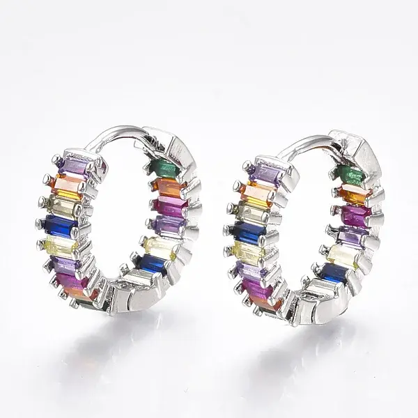 Brass Micro Pave Cubic Zirconia Huggie Hoop Earrings