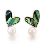 Heart Brass Natural Pearl Stud Earrings