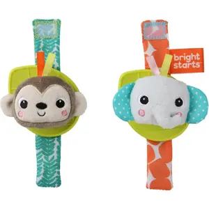 Bright Starts Wrist Pals Toy hrkálka na ruku s hryzadielkom Monkey & Elephant 0 m+ 2 ks